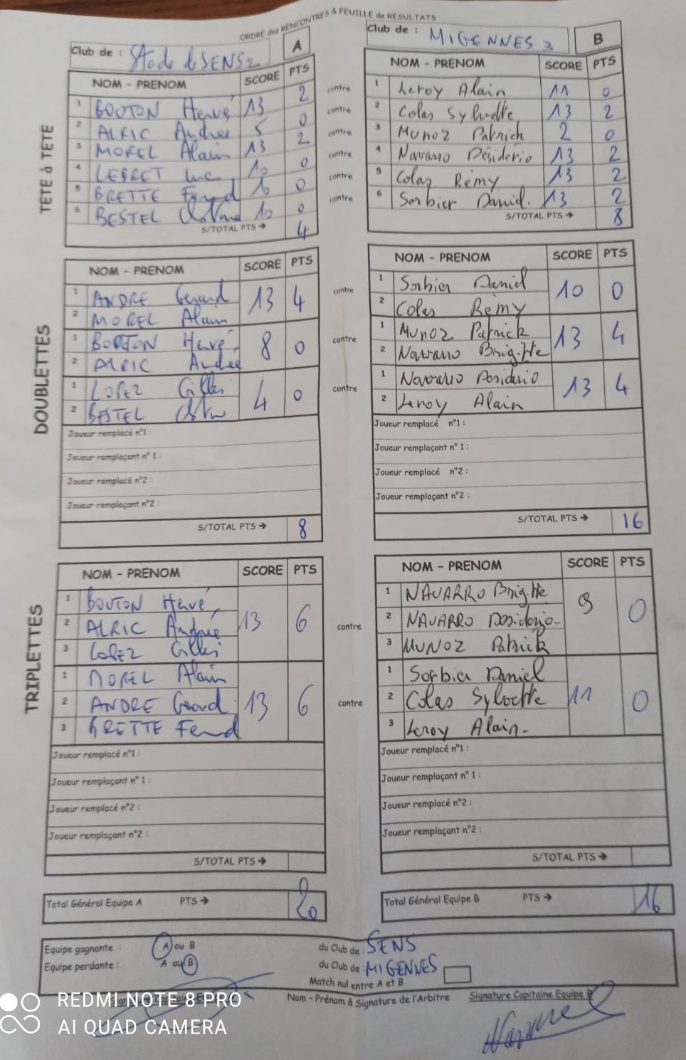 Feuille de Match MIGENNES 3 - D3 Gr A Journée 4 Image