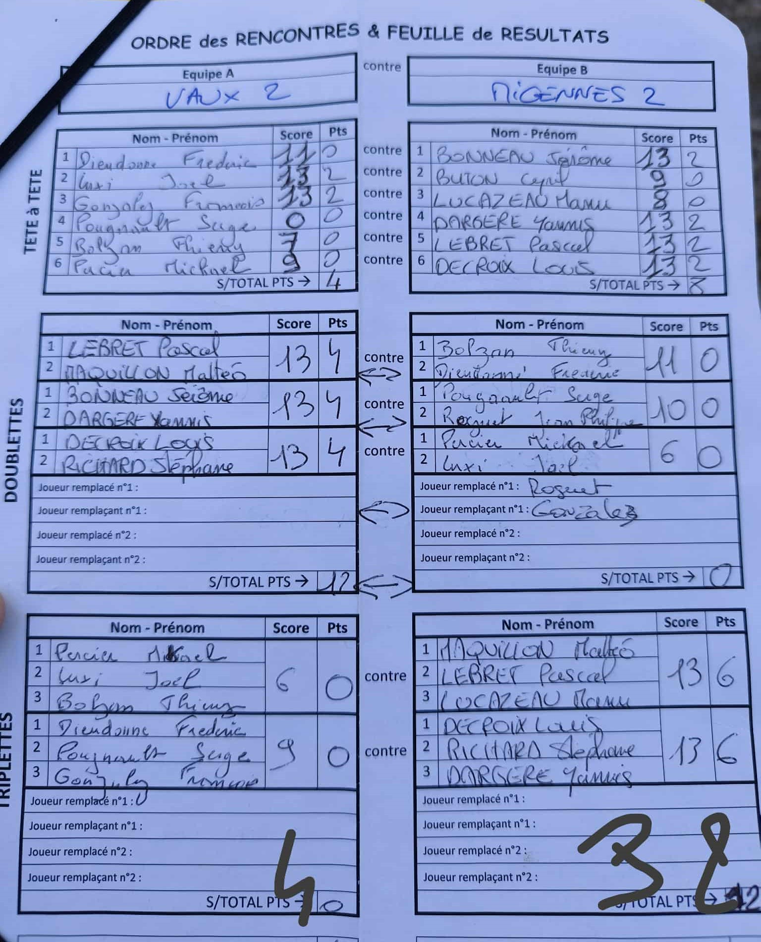 Feuille de Match D2 Gr A Journée 1 Match 2 Image