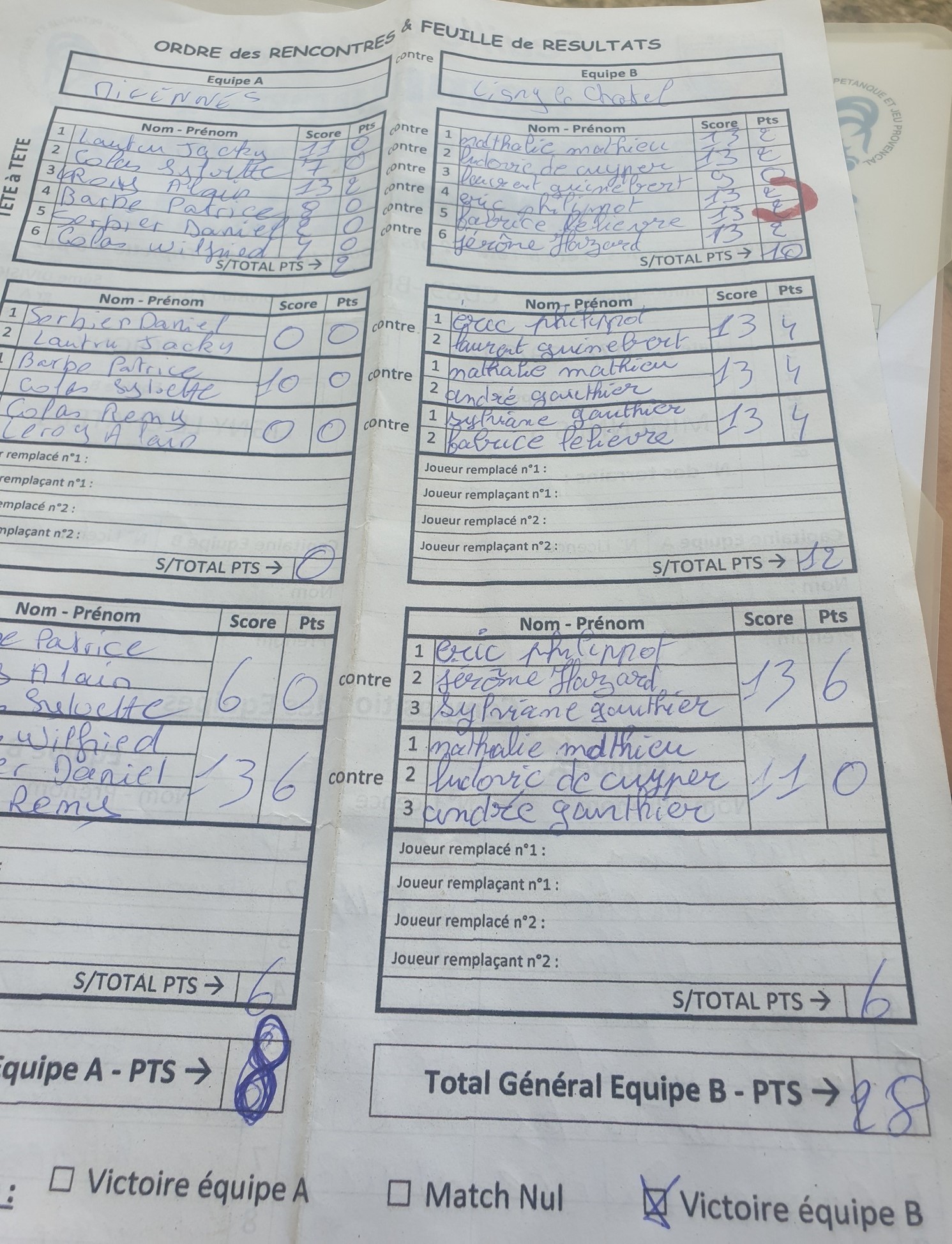 Feuille de Match D5 Gr A Journée 1 Match 1 Image