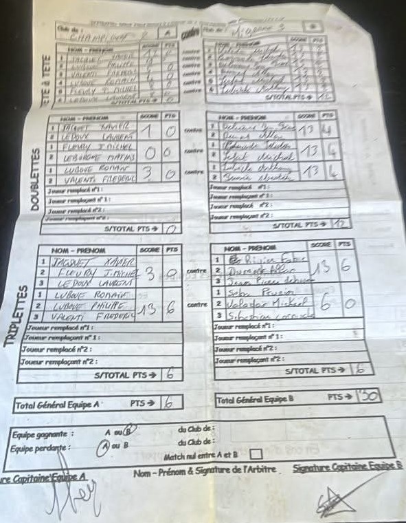 Feuille de Match - Migennes 3 - D3 Gr A Journée 2 Match 3 Image